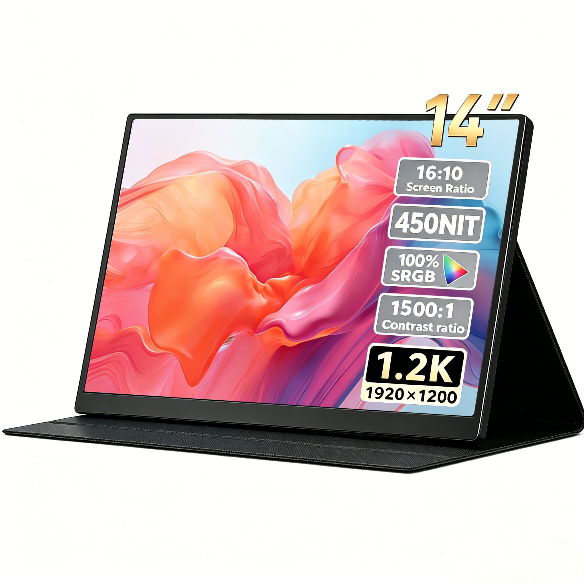 Dual Monitor Desk Setup - 14 Inch 1.2K Portable Monitor, 450