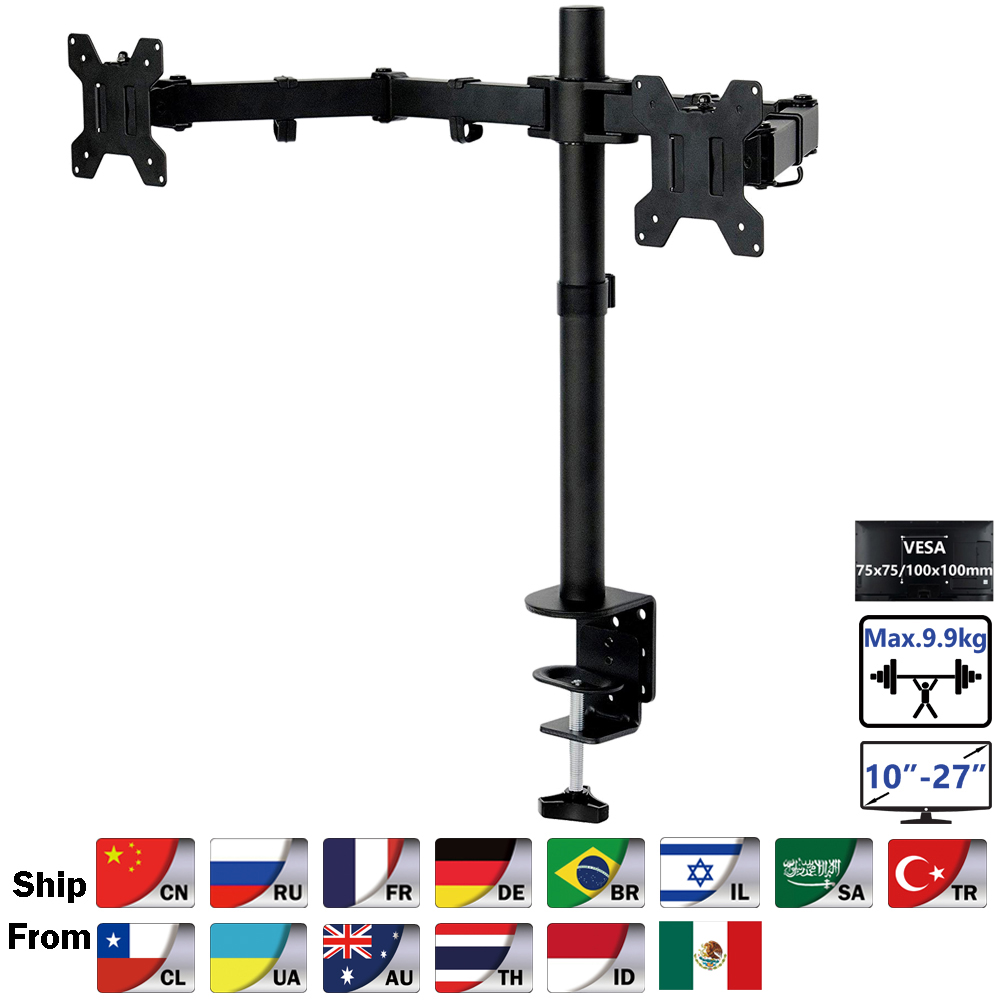 Dual Monitor Desk Setup - MS02 Desktop Clamping Full Motion 360