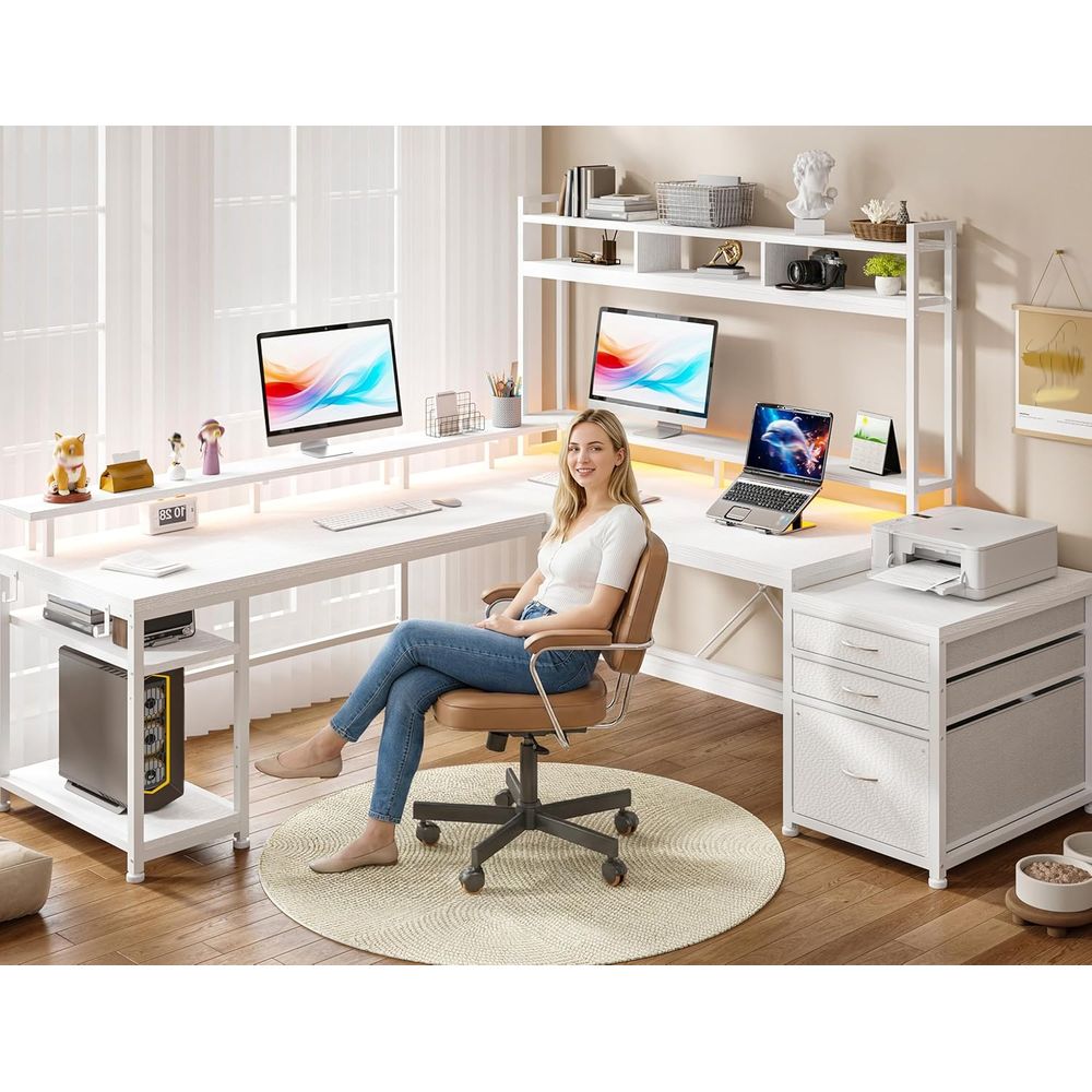 104-inch L-Shaped Desk for Dua - Dual Monitor Desk Setup review and price