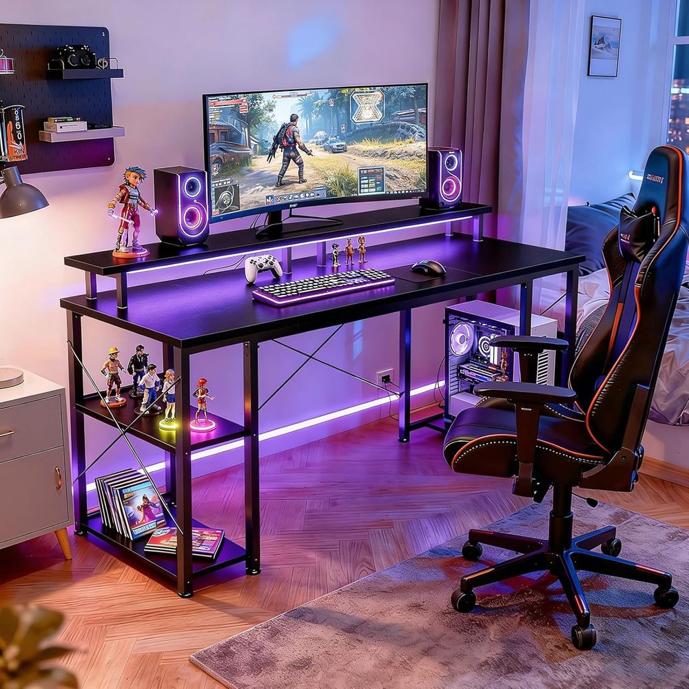 55 LED-lit Gaming Desk with St - Desk Setup L Shaped review and price