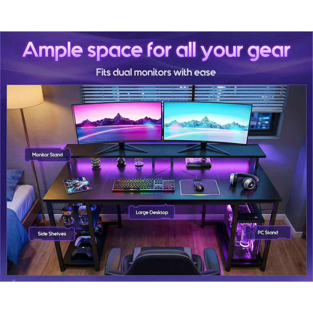 55 LED-lit Gaming Desk with St - Desk Setup L Shaped review and price