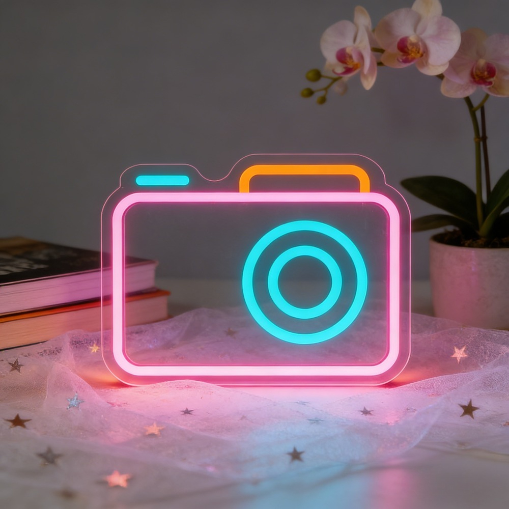 Camera Neon Sign LED Wall Art  - Desk Setup Photography review and price