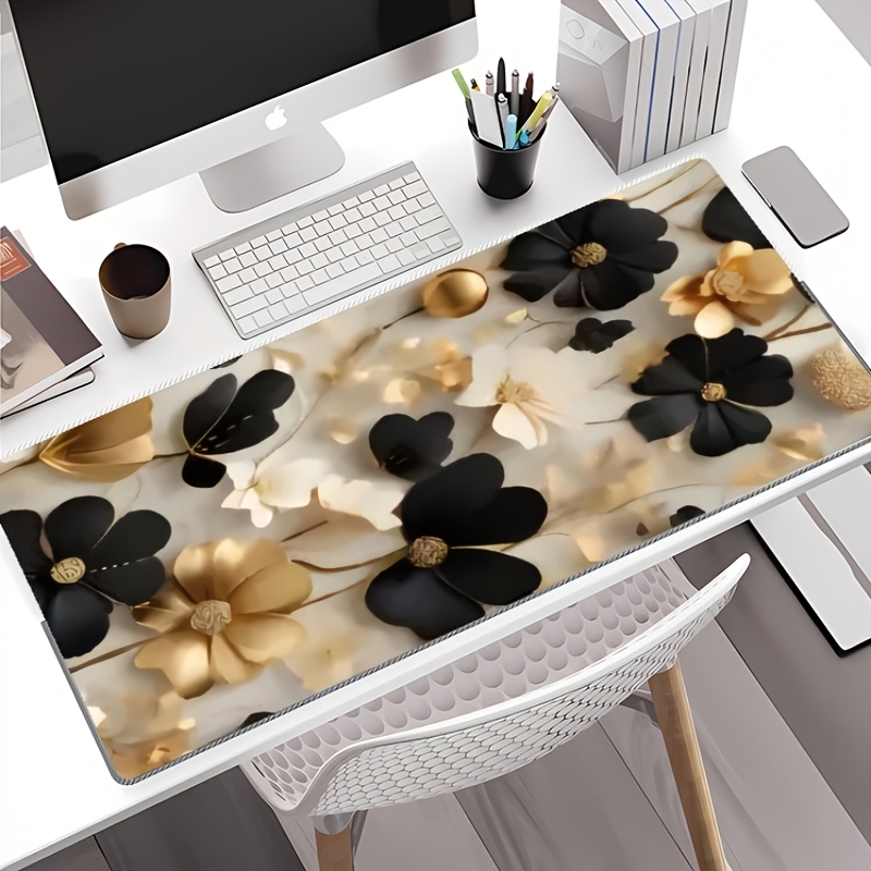 Black and Gold Floral Large De - Desk Setup Gaming And Work review and price