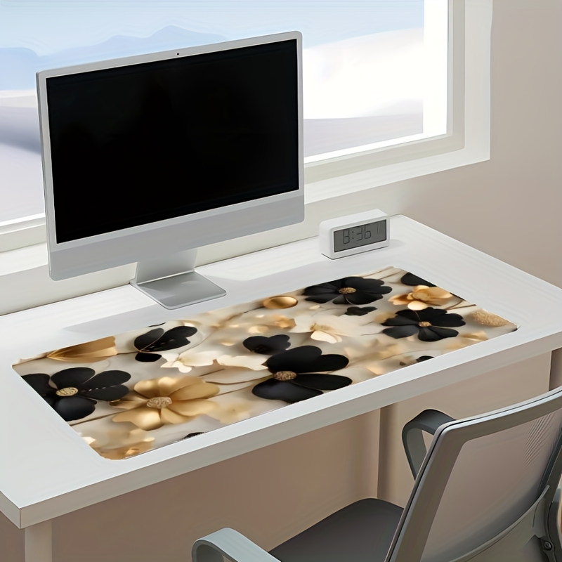Black and Gold Floral Large De - Desk Setup Gaming And Work review and price